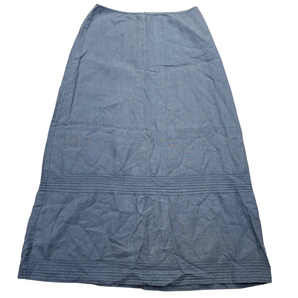 Old Navy Linen Maxi Skirt Womens 2 Blue Pintuck Pleated Vintage 2003 Boho